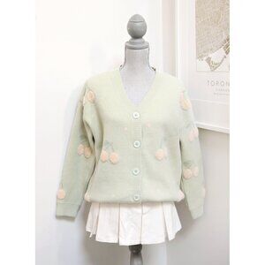 Fuzzy Sage Green Cherry Cardigan 🍒
